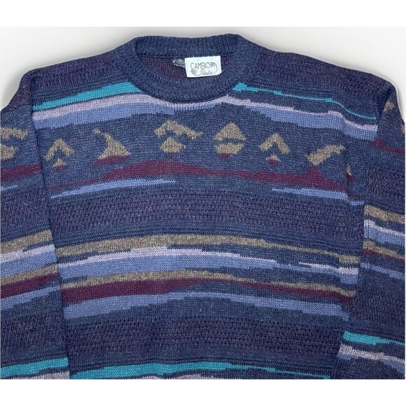 Vintage 90s Cambio Italia Sweater Men’s L Abstract Knit Wool Blend Made in Italy - Picture 3 of 6